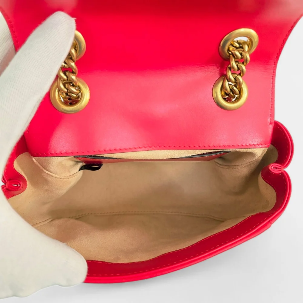 Gucci GG Marmont Matelasse Mini Square Shoulder Bag Red Leather